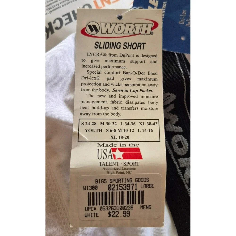 Worth Men's Sliding Short Size Large 34-36 Baseball Sports Athletic Cup Pocket